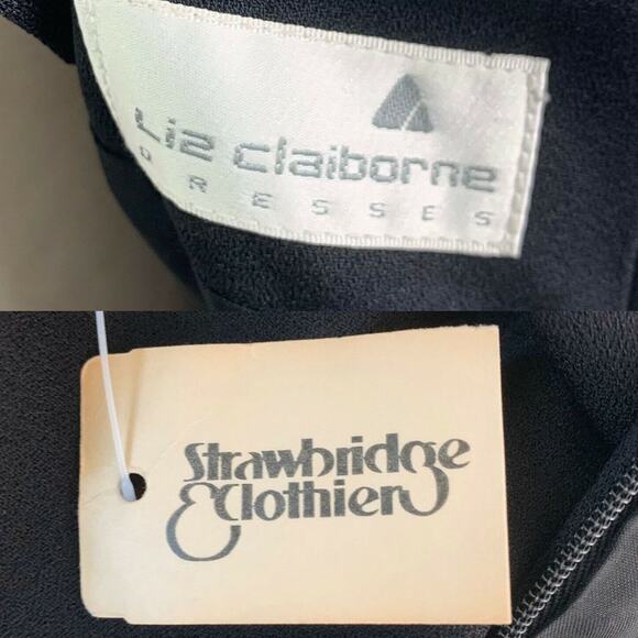 Vintage Liz Claiborne Dress Formal 8 Maxi Black Short Sleeve Lined New - Picture 8 of 11